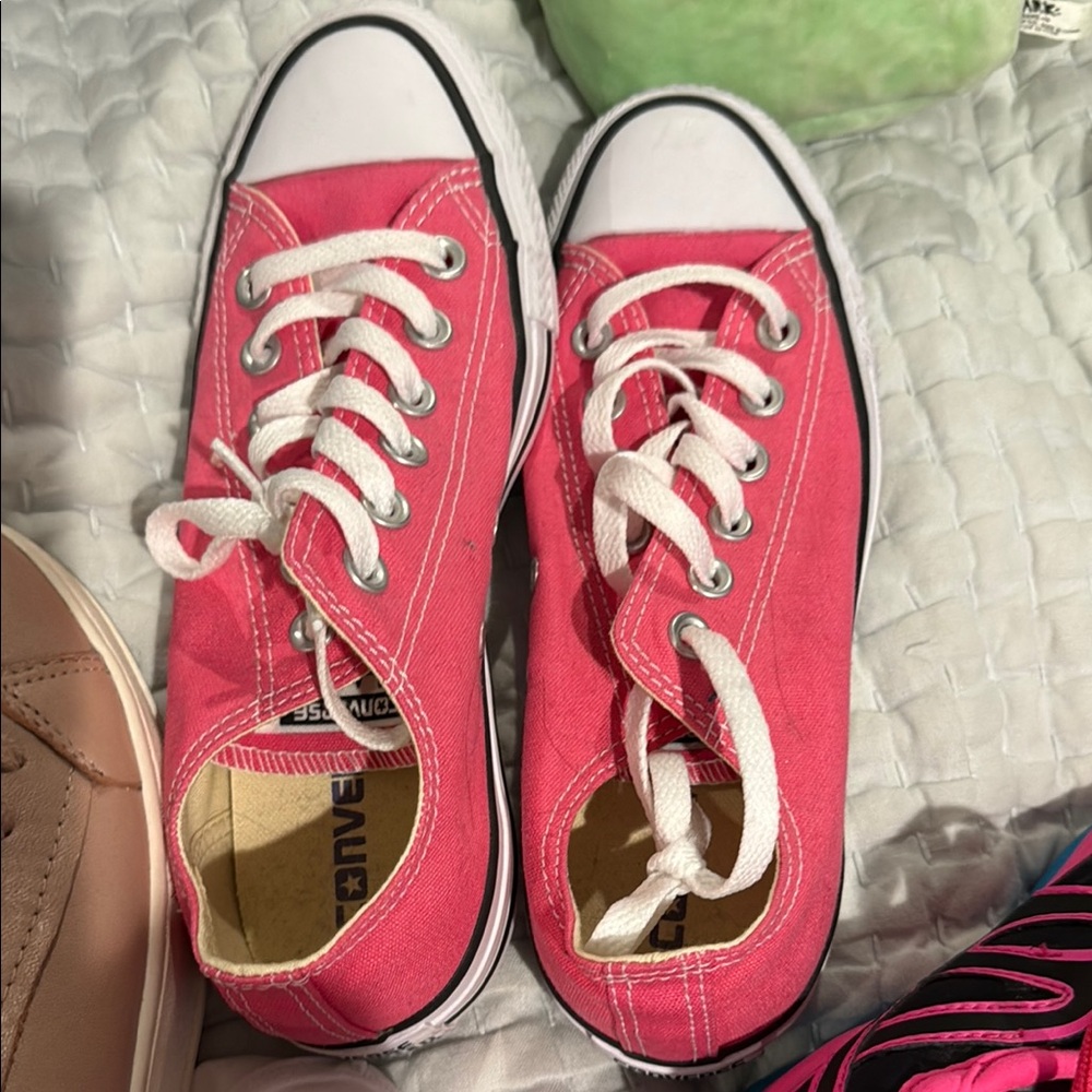Converse Pink and White Canvas Sneakers with Rubber Toe Cap